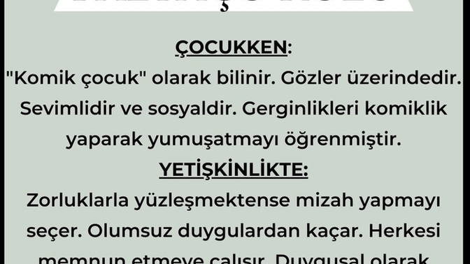 Çocukluğunuzda üstlendiğiniz rolleri yetişkinlik döneminde de devam ettiğinizi varsayarsak bu rollerden hangisi size hitap ediyor?