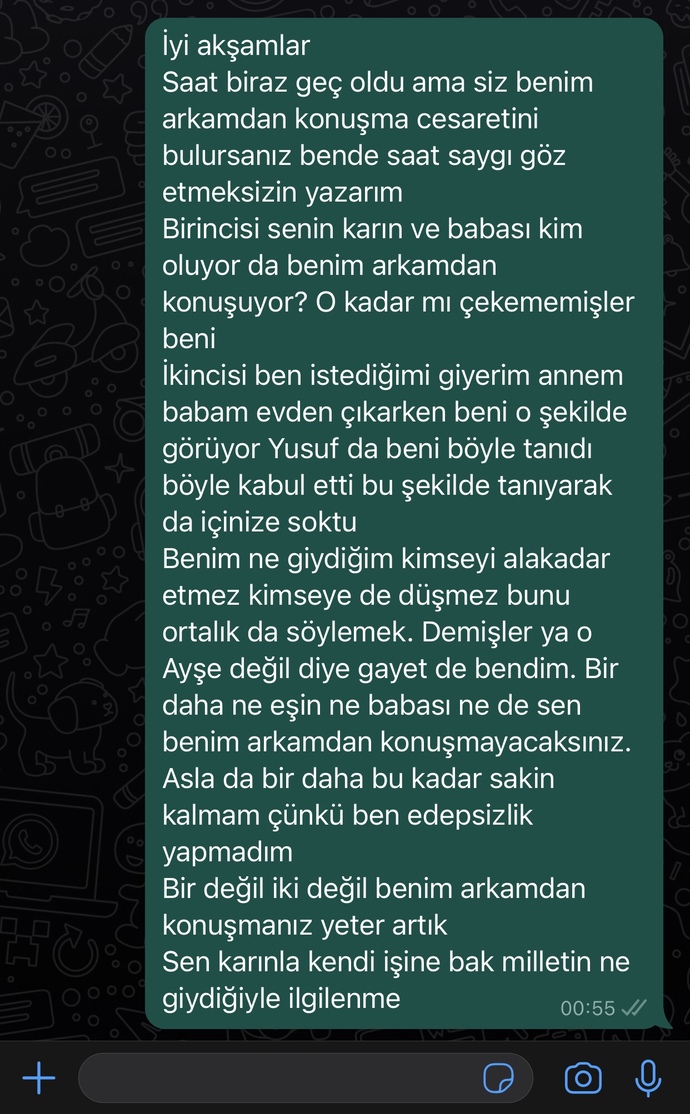 Sevgilimin abisi açık giyindim diye arkamdan annesine laf söylemiş, bunları yazdım. İyi yazmış mıyım?