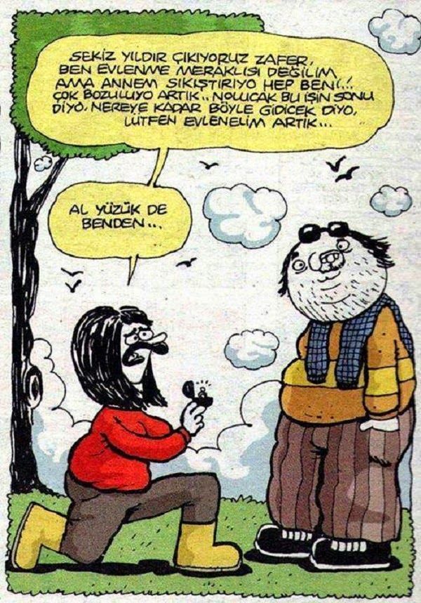 Evlilik teklifi eden kadın karikatürü