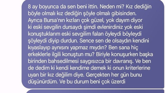 1 ay sonra yazıp tartıştığım eski sevgilime sizce doğruları mı konuştum da görüp cevap vermedi?