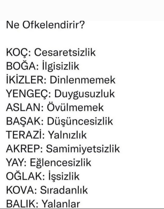 Burcunuza göre sizi ne öfkelendirir?
