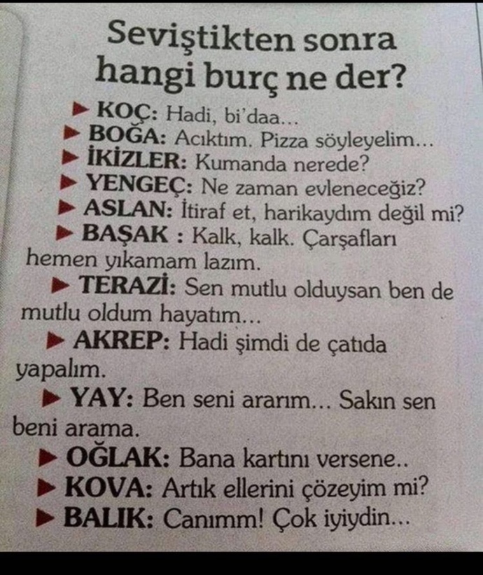 Seviştikten sonra hangi burç ne der sizce?