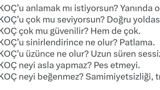 Sizin koç burcu arkadaşınız oldu mu, koç burcunu anlayabildiniz mi?