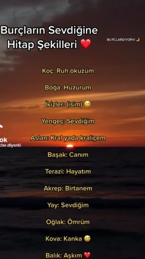Burçların sevdiğine hitap şekilleri nelerdir?