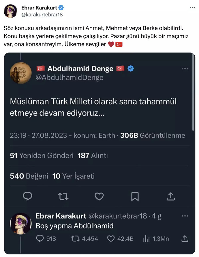 Milli voleybolcu Ebrar Karakurtun haklılık payı hakkında düşünceleriniz?