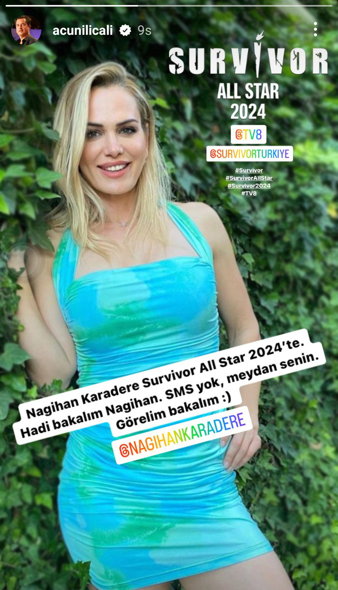Acun Ilıcalı 2024 Survivor da ilk isim olarak Nagihan Karadereyi açıkladı. SMS olmayan Allstar da Nagihan şampiyon olabilir mi?