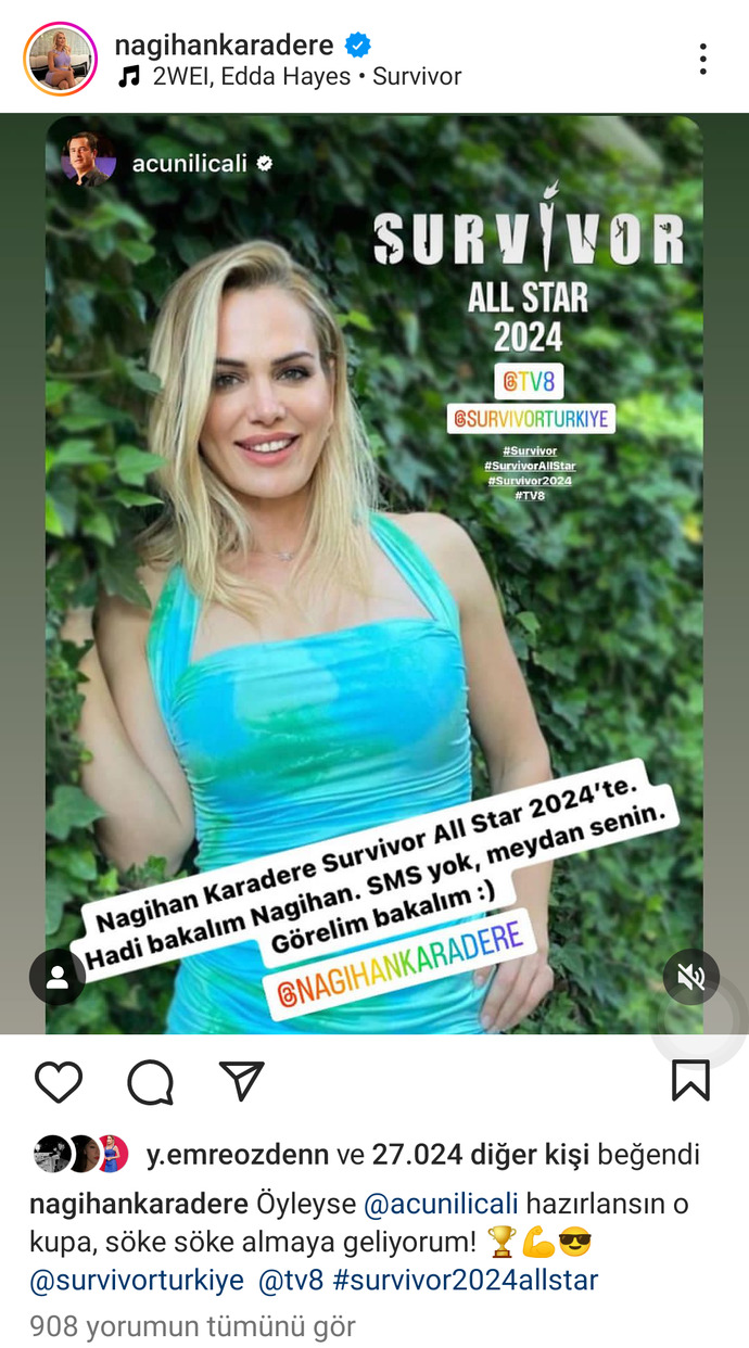 Acun Ilıcalı 2024 Survivor da ilk isim olarak Nagihan Karadereyi açıkladı. SMS olmayan Allstar da Nagihan şampiyon olabilir mi?