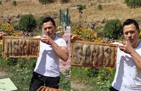 Erzurumda bir bal üreticisi, arılarına Allah, Erzurum, Aşkım ve Canısı gibi kelimeleri yazdırdı. Siz olsanız ne yazdırırdınız?
