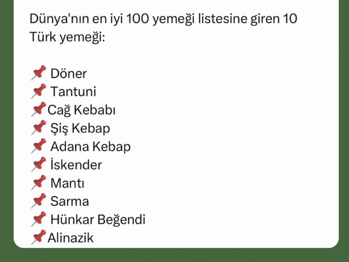 Dünyanın en iyi 100 yemeği listesine giren 10 Türk yemeğinden senin favorin hangisi?