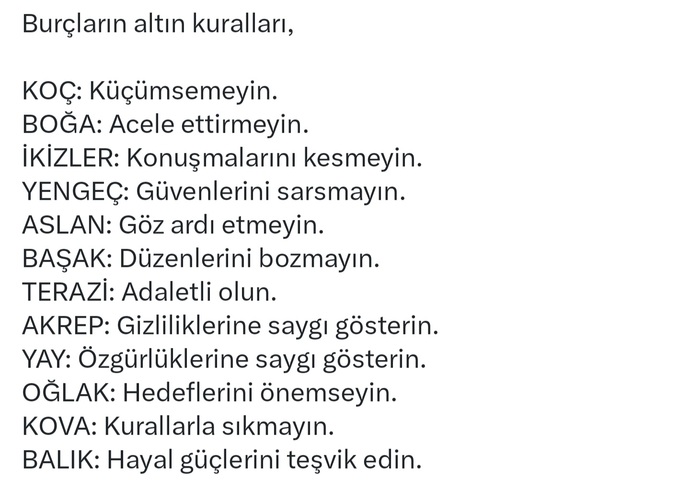 Burcuzuna göre sizin altın kuralınız nedir?