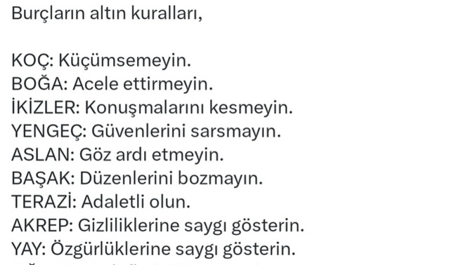 Burcuzuna göre sizin altın kuralınız nedir?