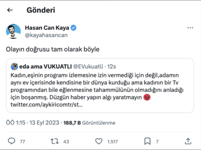 Hasan Canın Konuşanlar programını izletmediği için kocasından boşandı. Eşiniz izlediğiniz programa karışsa boşanır mıydınız?