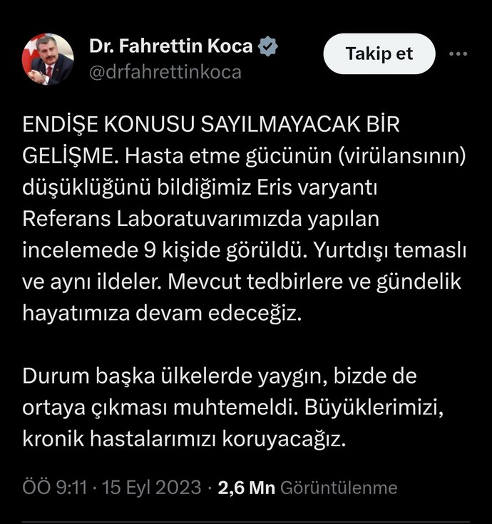 Covid varyantı Eris, Türkiyede görülmüş. Eski kısıtlamalar tekrar geri gelir mi?