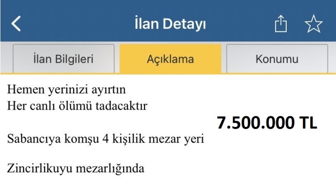Sabancı’ya komşu mezar yeri 7,5 milyon liraya satışa çıktı! Paranız çok olsaydı alır mıydınız?