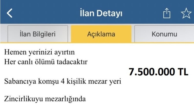 Sabancı’ya komşu mezar yeri 7,5 milyon liraya satışa çıktı! Paranız çok olsaydı alır mıydınız?