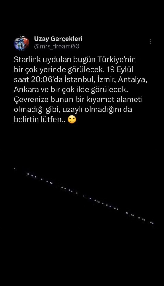 Starlink uydulari Türkiyede görülecekmiş bakicak misiniz?