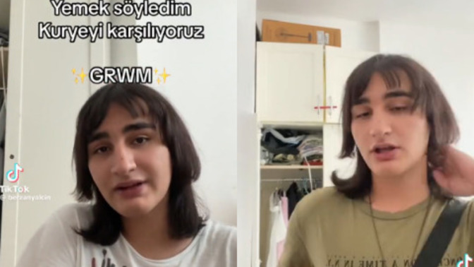 Eve gelecek kurye için süslenen erkek! Sizce insanlar çok mu yalnız?