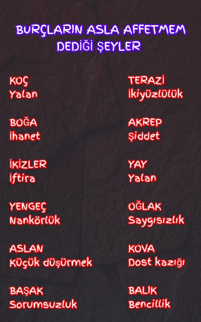 Burçların asla affetmem dediği şeyler nedir?