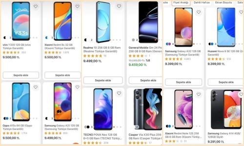 9.500 TL altı telefonlar listesi