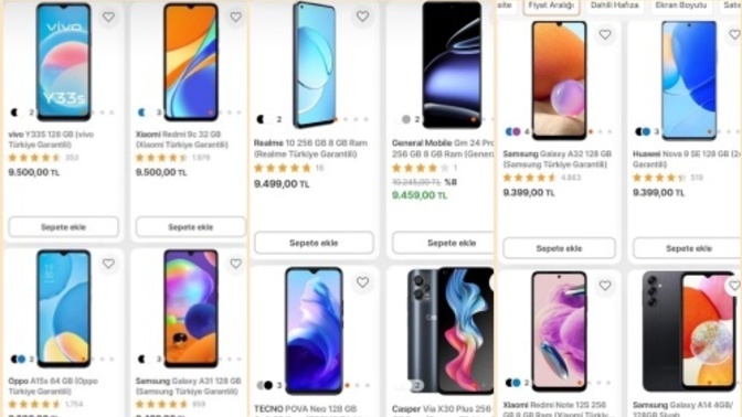 Üniversite öğrencilerine verilecek desteğe uygun, vergisiz telefon dilimine giren 9 bin 500 lirayı geçmeyen telefonlar hangileri?