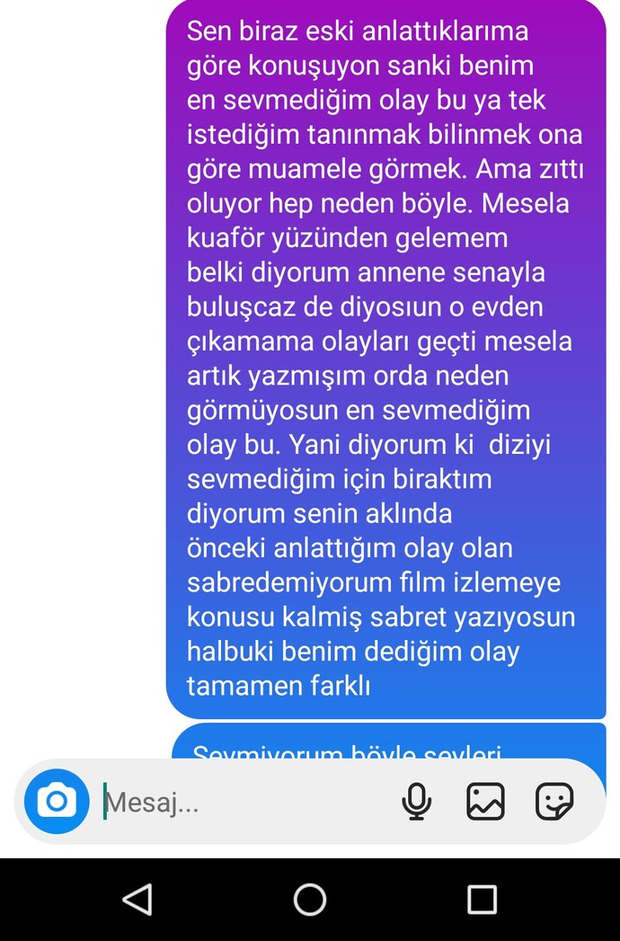 Benim tek istediğim anlaşılmak ve paylaşmak ders veriyor gibi konuşuyor hep ve dinden soğuttı beni engellemeli mıyım kim haklı?