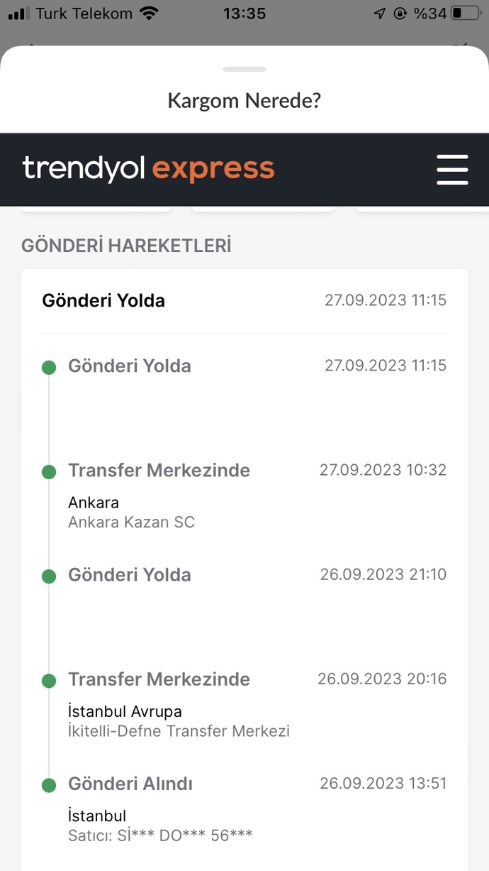 Böyle olan gönderi bugün gelir mi?