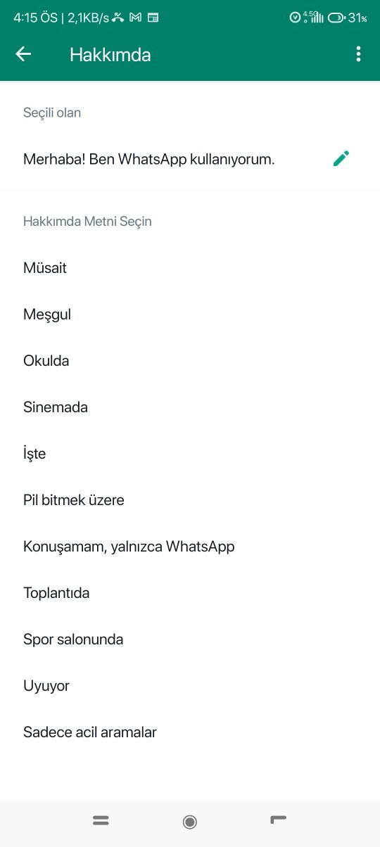 Wp hakkındaya yazılacak kısa öz bir sözünüz var mı?