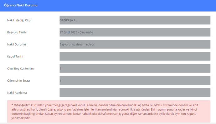 12. sınıf nakil başvurusu ne zaman sonuçlanır?