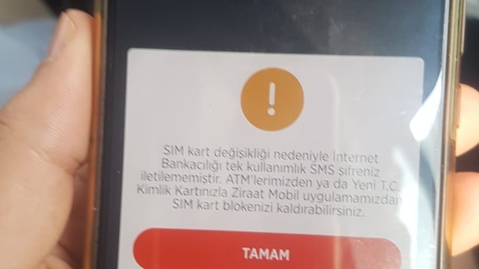 Ziraat Mobile girerken sim kart değişikliği hatası aldım. Bu ne demek?
