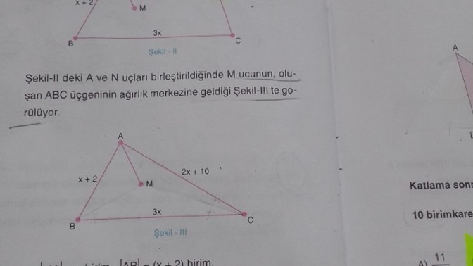 Üçgende alan ve ağırlık merkezi soruları mevcut. Yardımcı olur musunuz?