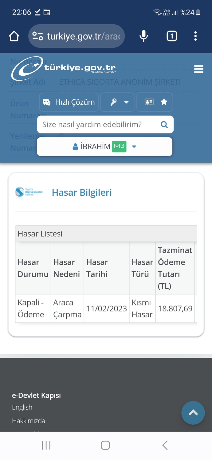 E-devlette hasar bilgilerinde böyle bir şey görünüyor, bu nedir?