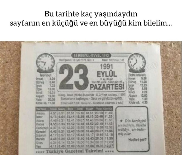 Bu tarihte kaç yaşandaydın?