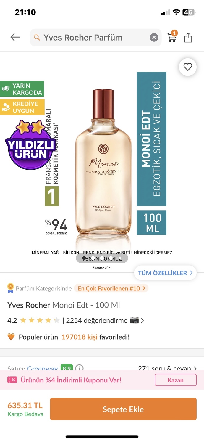 Yves Rocher Monoi parfümünü tavsiye eder misiniz?
