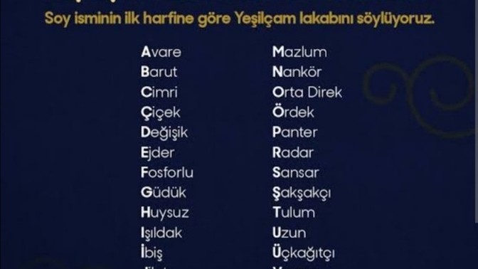 Soy isminin baş harfine göre yesilçam lakabın ne olurdu?