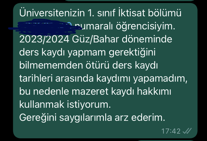 Mazeret kaydı için bu metin nasıl sizce?