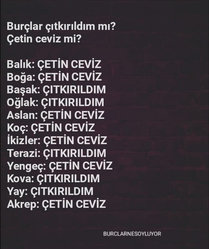 Sizin burcunuz çıtkırıldım mı, çetin ceviz mi?
