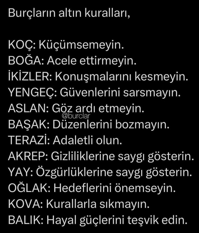 Burçların altin kuralları nelerniş?