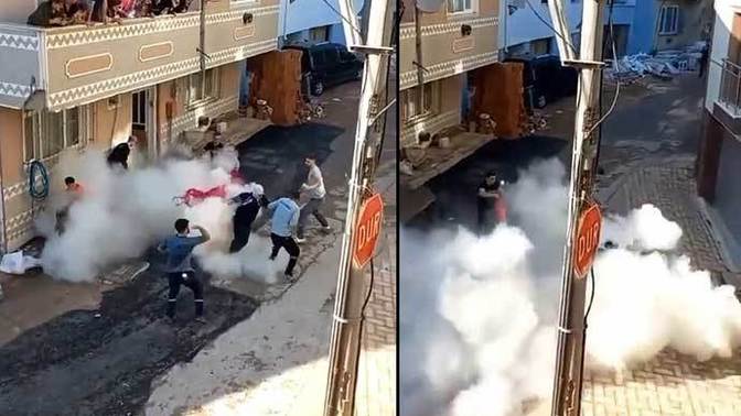 Gelin almaya gelen damat, yangın tüpleri ve boyalarla karşılandı! Damat yerinde olsanız ne yapardınız?