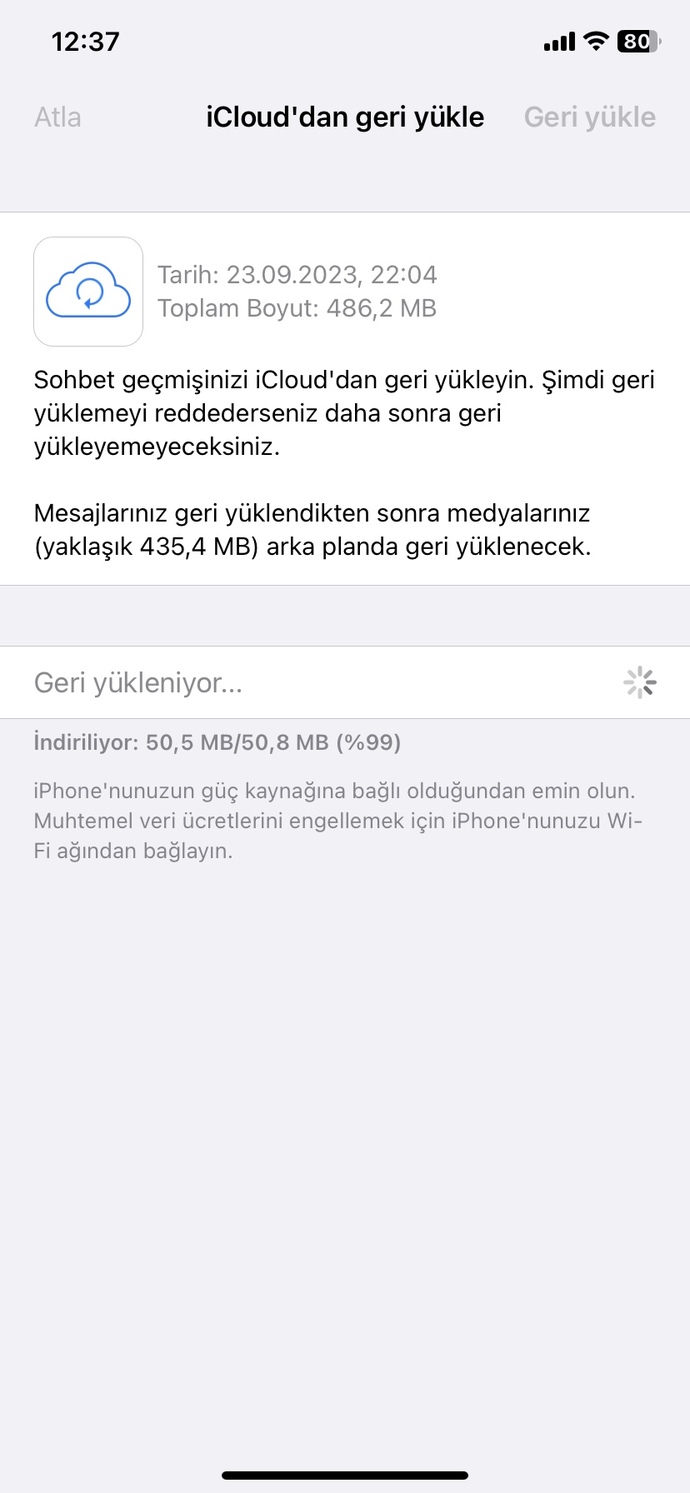 iClouddan geri yükle ne kadar sürede tamamlanır?