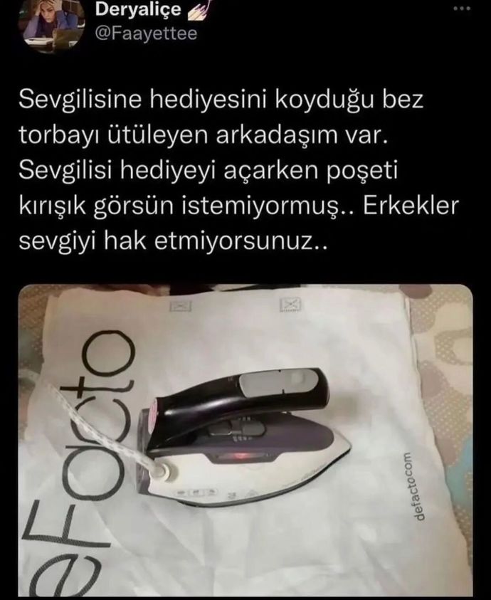 Sevgilisine aldığı hediye paketini ütüleyenler varmış. Aşk böyle bir şey mi?