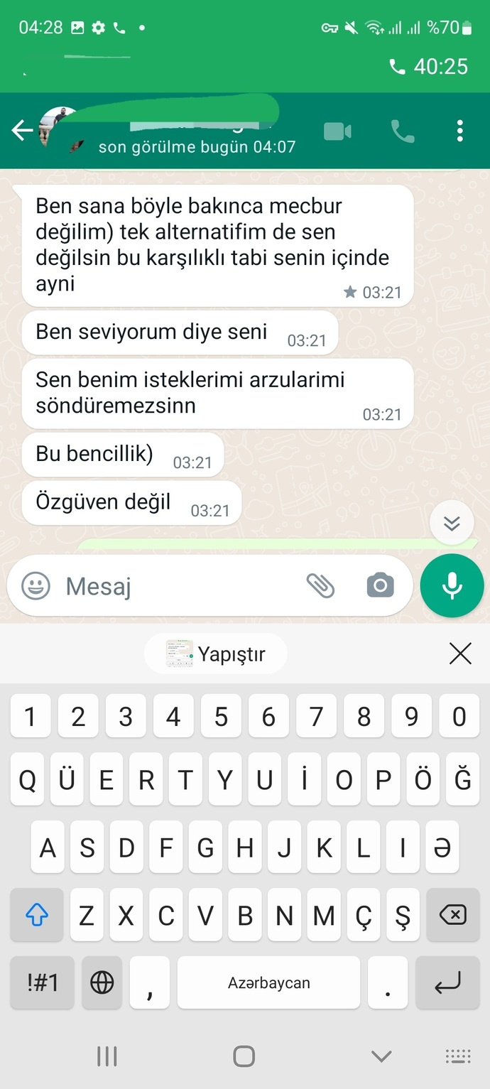 Ben evlenmeden seks yapmam dedim. Seç dedim ya ben ya öyle şeyler yapıcağın kadın. Cevabı böyle. Napmalıyım?