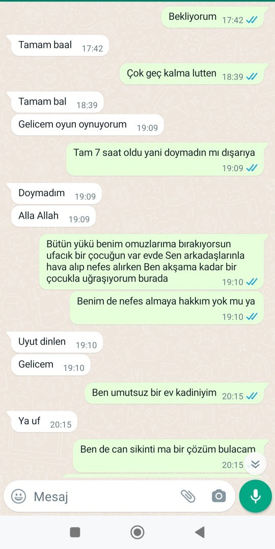 Eşim hiç bir tatil gününde evde degil, kahvaltı yapıp çıkıyor, gece yarısı eve geliyor. Siz olsanız naparsınız?