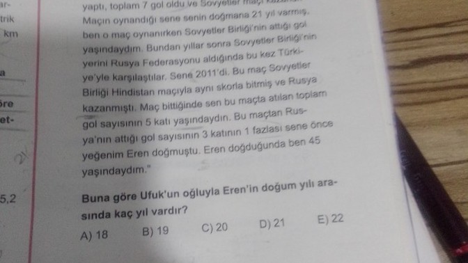 Yaş problemi. Yardımcı olur musunuz?