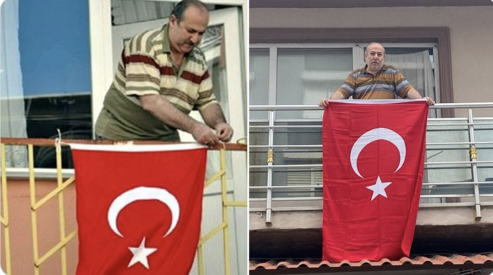 Meşhur bayrak asan dayı Salih Tahtalıoğlu, bu kez Cumhuriyetin 100. yılı için bayrağını asmış. Kimler evine bayrak astı?