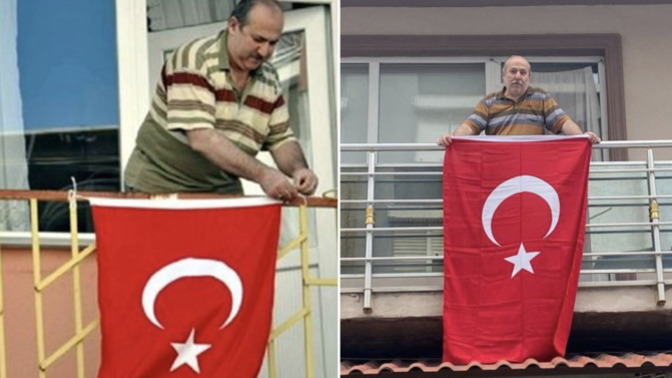Meşhur bayrak asan dayı Salih Tahtalıoğlu, bu kez Cumhuriyetin 100. yılı için bayrağını asmış. Kimler evine bayrak astı?