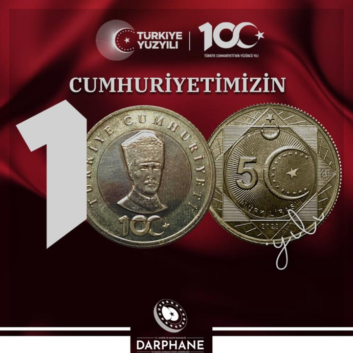 Darphane, Cumhuriyetin 100. yılına özel 5 TL madeni para üretti! Sizce nasıl olmuş?