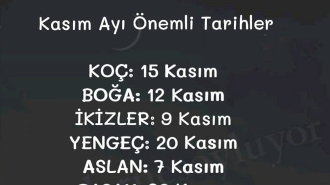 Burcuna göre Kasım ayında senin için hangi tarih önemlidir?