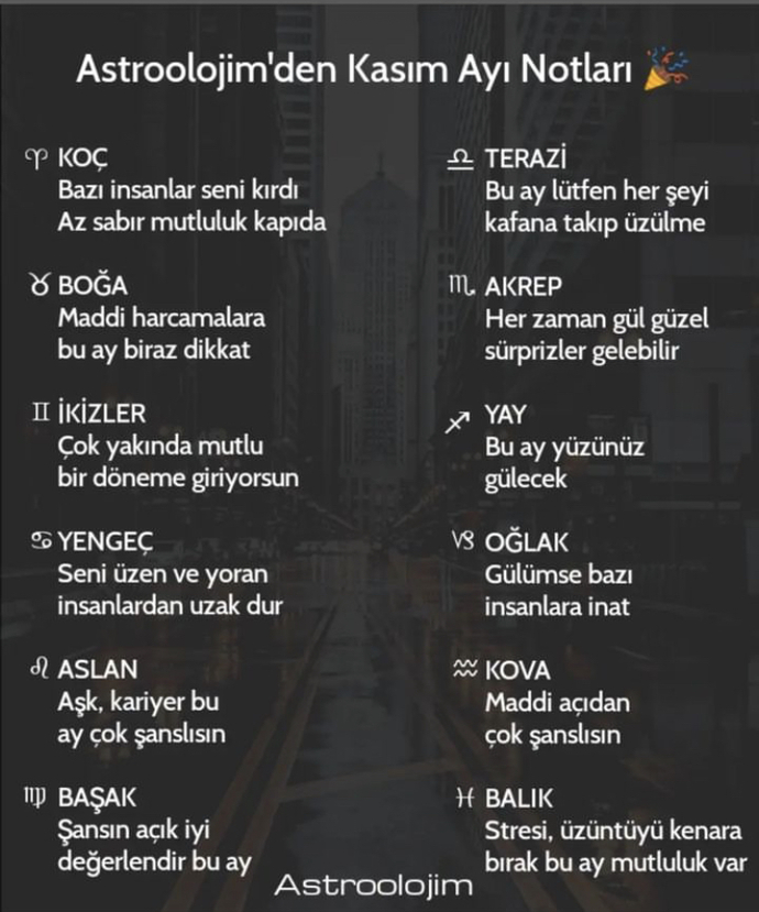 Burçları kasım ayında neler bekliyor?