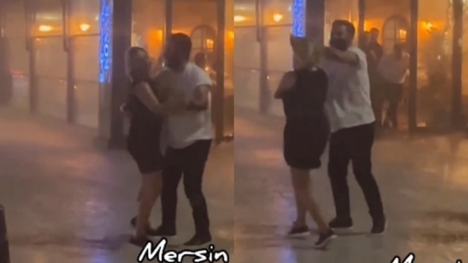 Mersin'de şiddetli rüzgar ve yağmura rağmen bir çift dans edip eğlendi. Hayatınızda bunu yapabileceğiniz biri var mı 🥺?