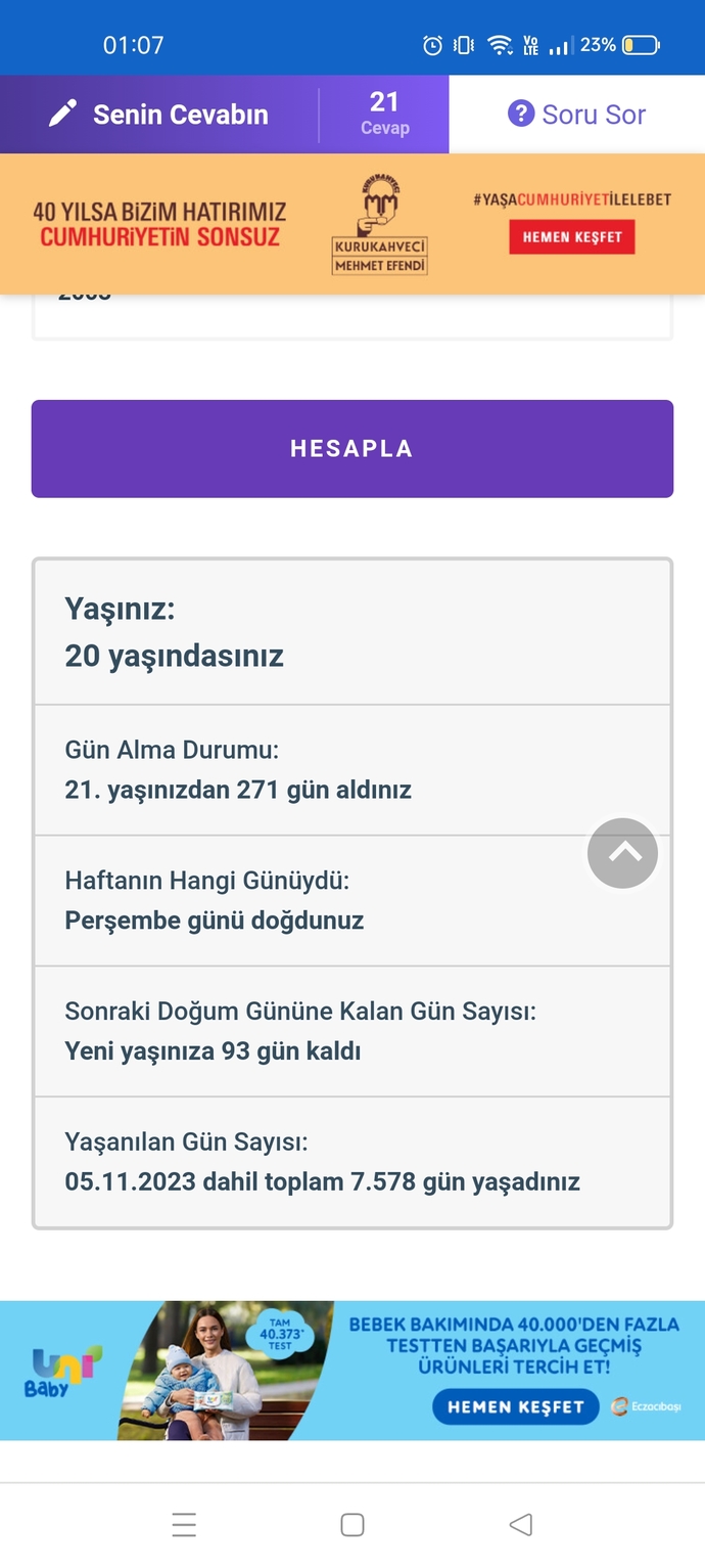 Sizin yaşınız kaç?